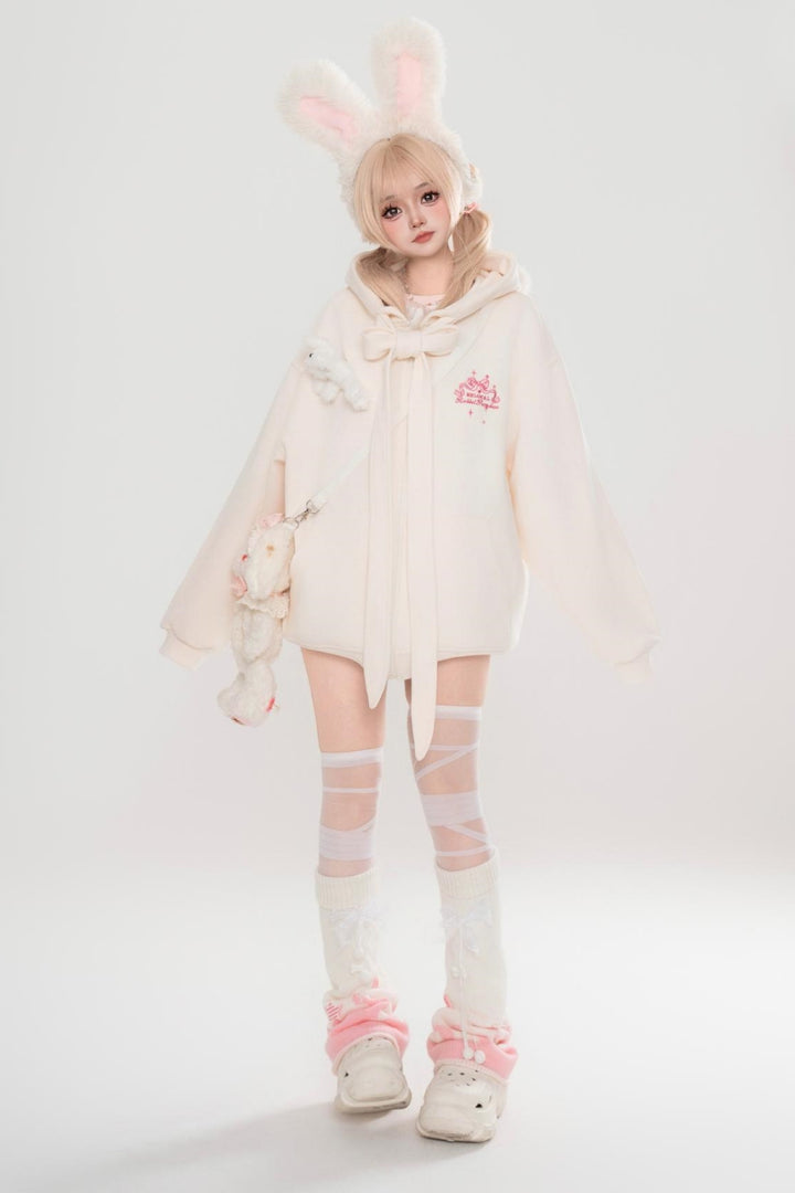 Apricot sweet style bear ears loose hoodie