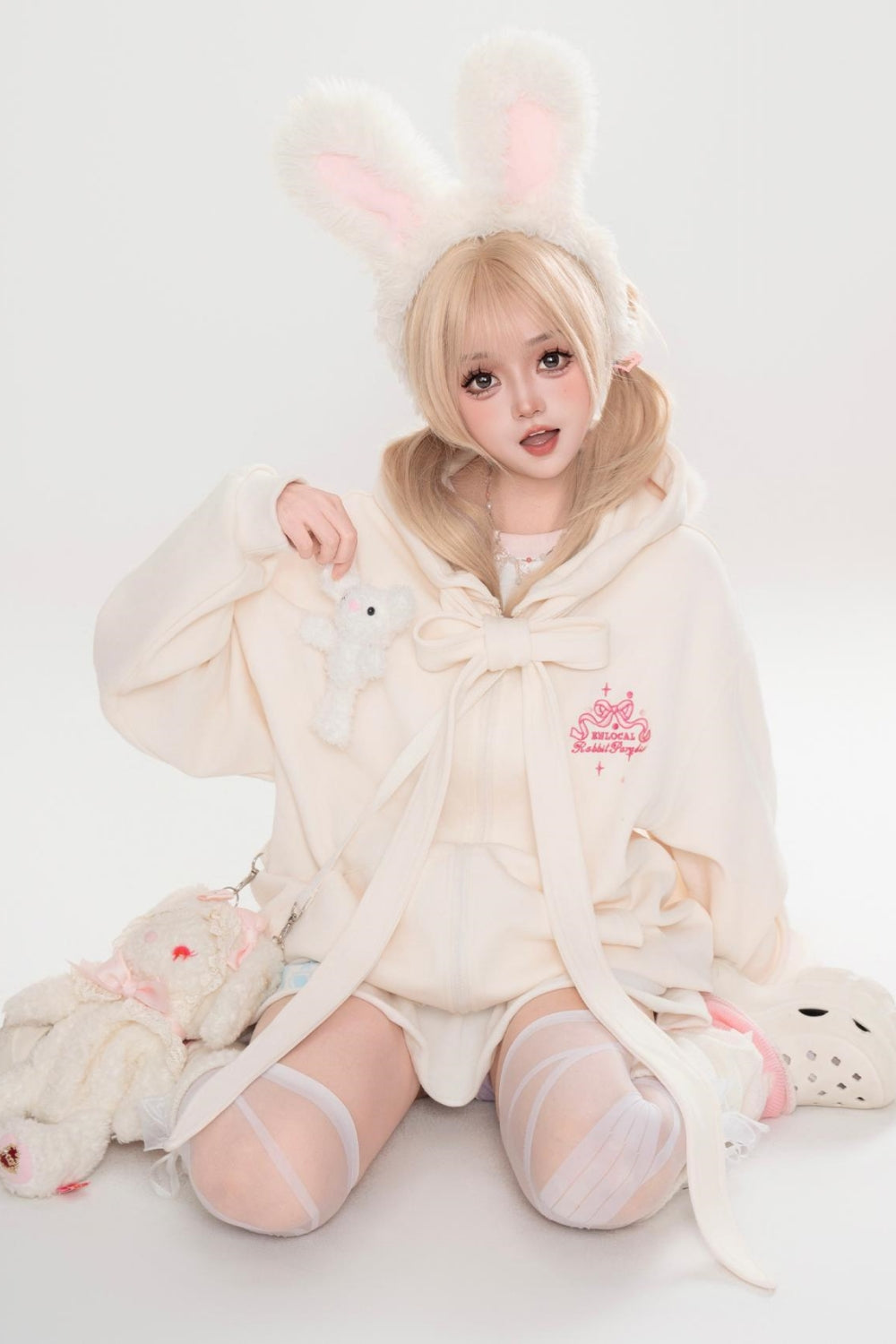Apricot sweet style bear ears loose hoodie