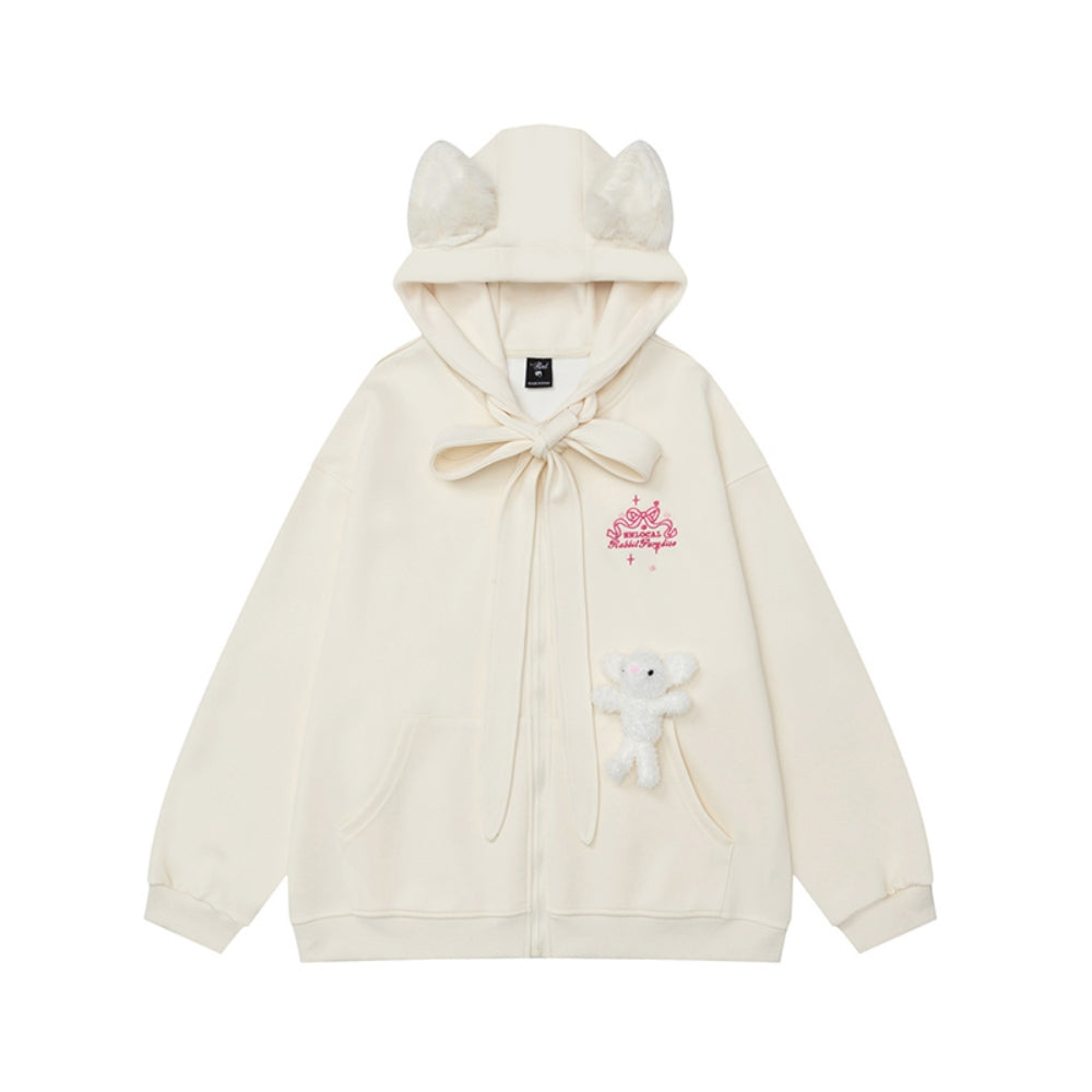 Apricot sweet style bear ears loose hoodie