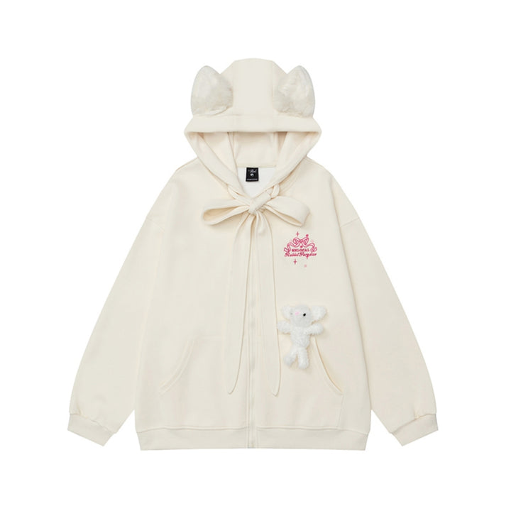 Apricot sweet style bear ears loose hoodie