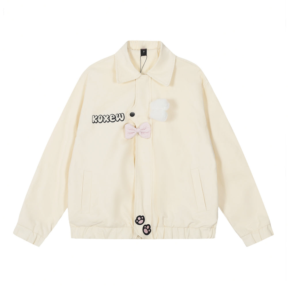 Bear Paw Embroidered Sweet Style Loose Spring Hoodie