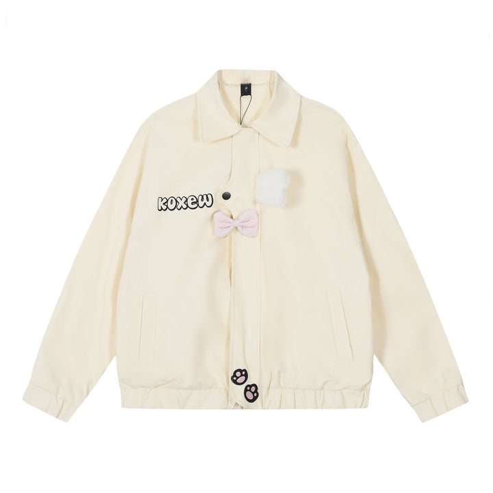 Bear Paw Embroidered Sweet Style Loose Spring Hoodie