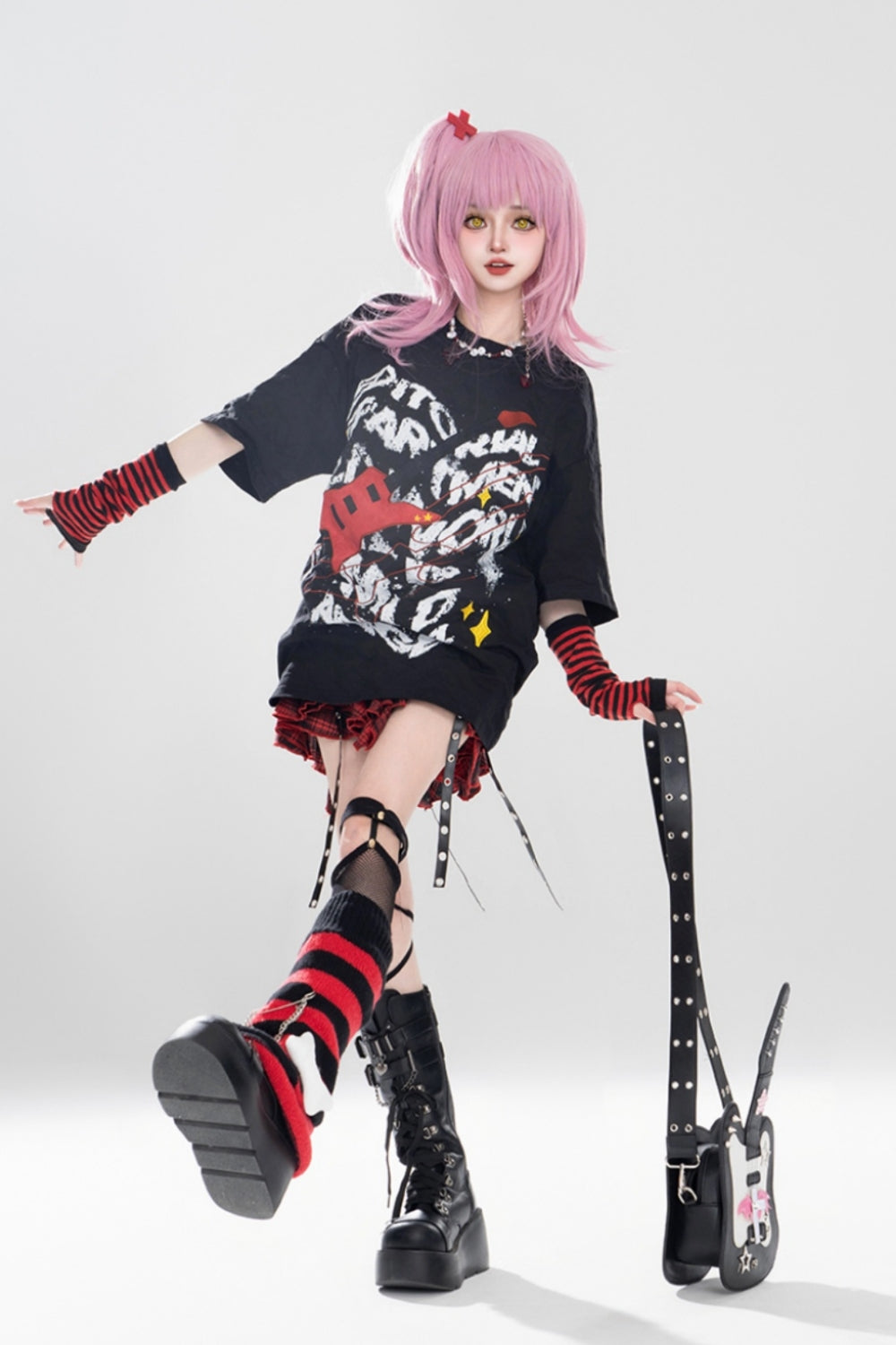 Black Punk-style Amon-themed Oversized T-shirt