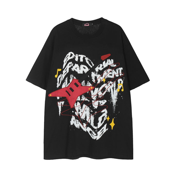 Black Punk-style Amon-themed Oversized T-shirt