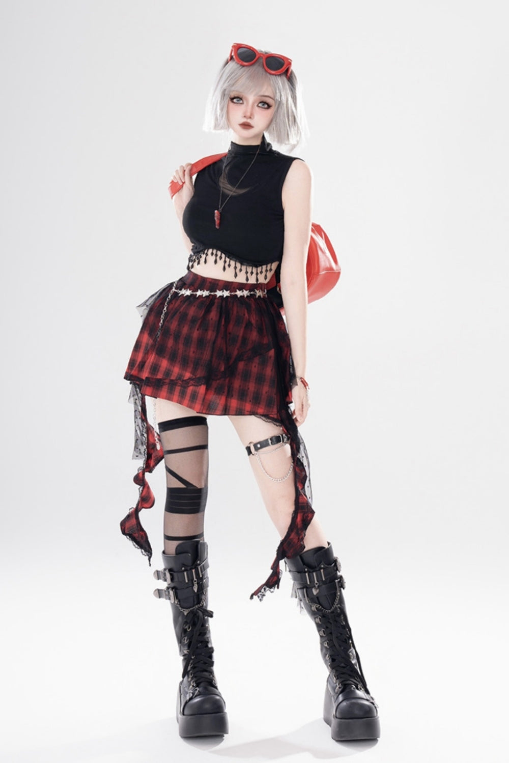 Punk Style Subculture Fringe Vest Design Black Top
