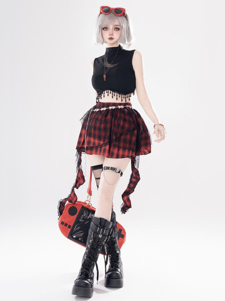 Punk Style Subculture Fringe Vest Design Black Top
