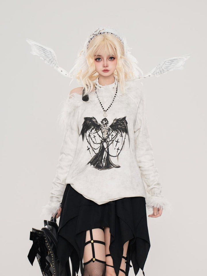 Seventeen Apostles Punk Belt Boat Neck Printed Long-Sleeve Top