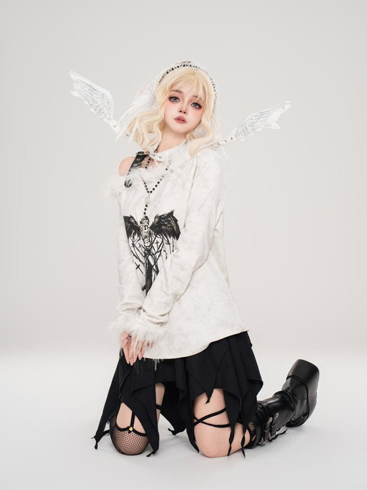 Seventeen Apostles Punk Belt Boat Neck Printed Long-Sleeve Top