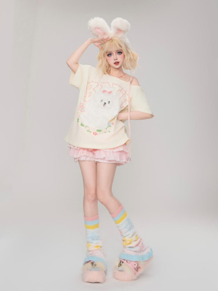 Cute Maltese Patch Short-Sleeve Loose Round Neck T-Shirt