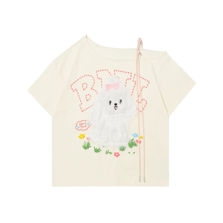 Cute Maltese Patch Short-Sleeve Loose Round Neck T-Shirt