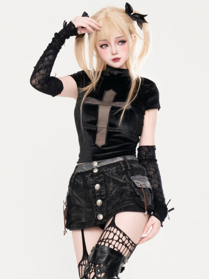 Black Gothic Cross Cut-Out T-Shirt