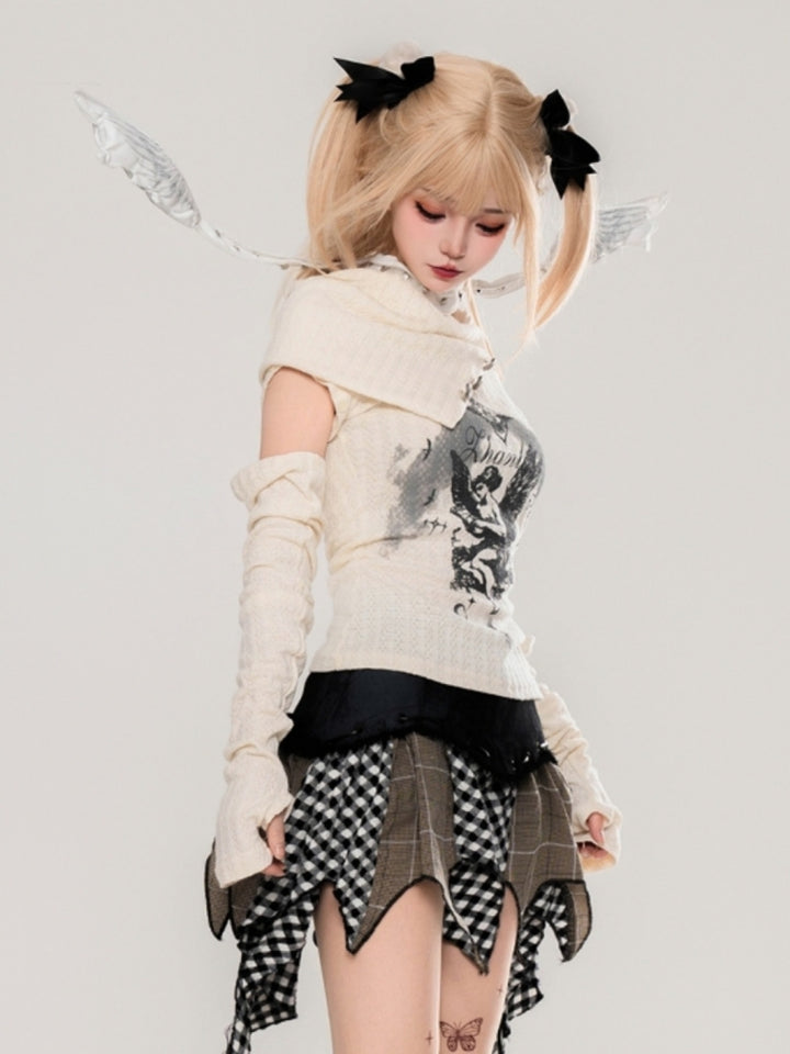 Gothic American-Style Detachable Glove Collar Apricot Top