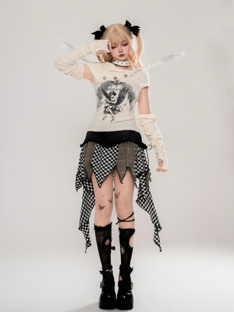 Gothic American-Style Detachable Glove Collar Apricot Top