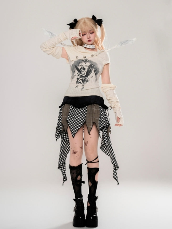 Gothic American-Style Detachable Glove Collar Apricot Top
