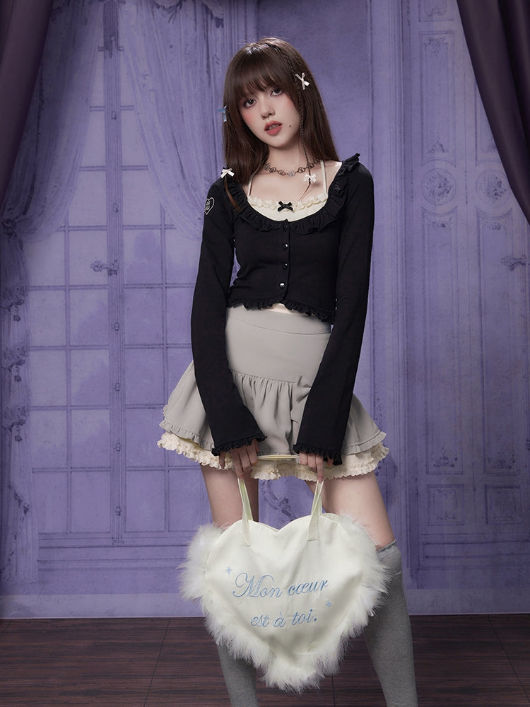 Black Halter Neck Fake Two-Piece Cardigan Slimming Top