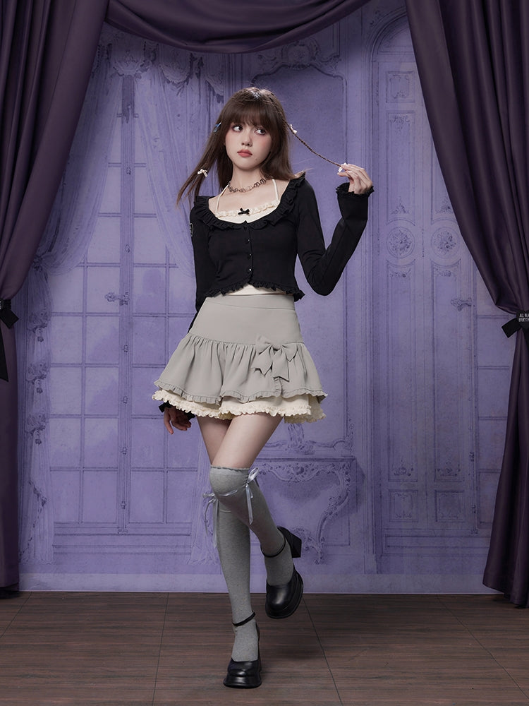 Black Halter Neck Fake Two-Piece Cardigan Slimming Top