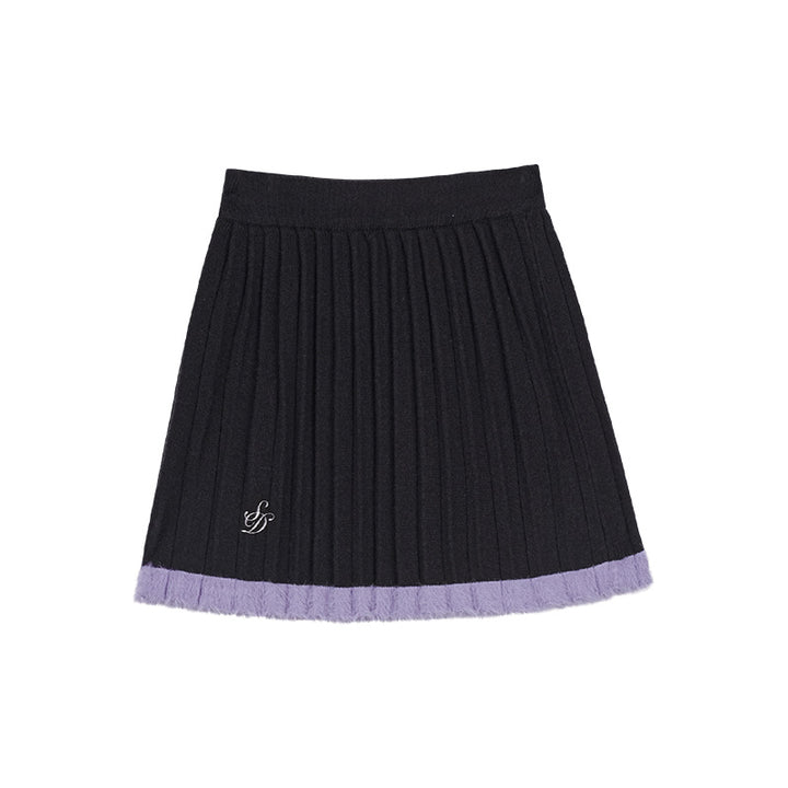 Black and Purple Knitted Slim Fit Cardigan Short Skirt for Winter