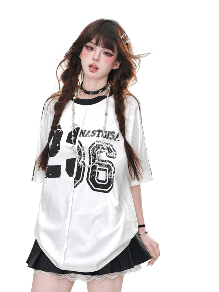 Letters Print Loose Fit White Sports Top for Summer