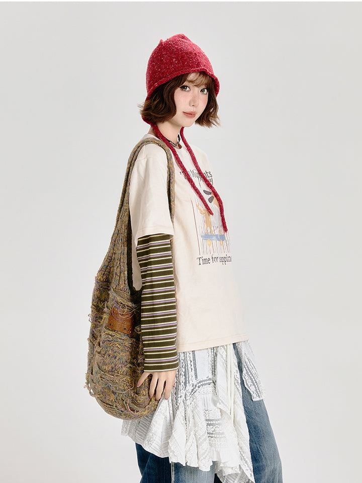 Puppy Print Faux Two-Piece Long Sleeve Top