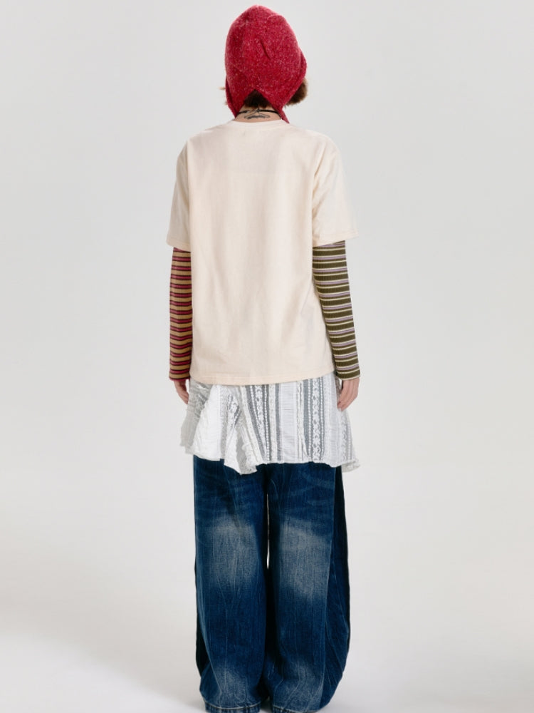 Puppy Print Faux Two-Piece Long Sleeve Top