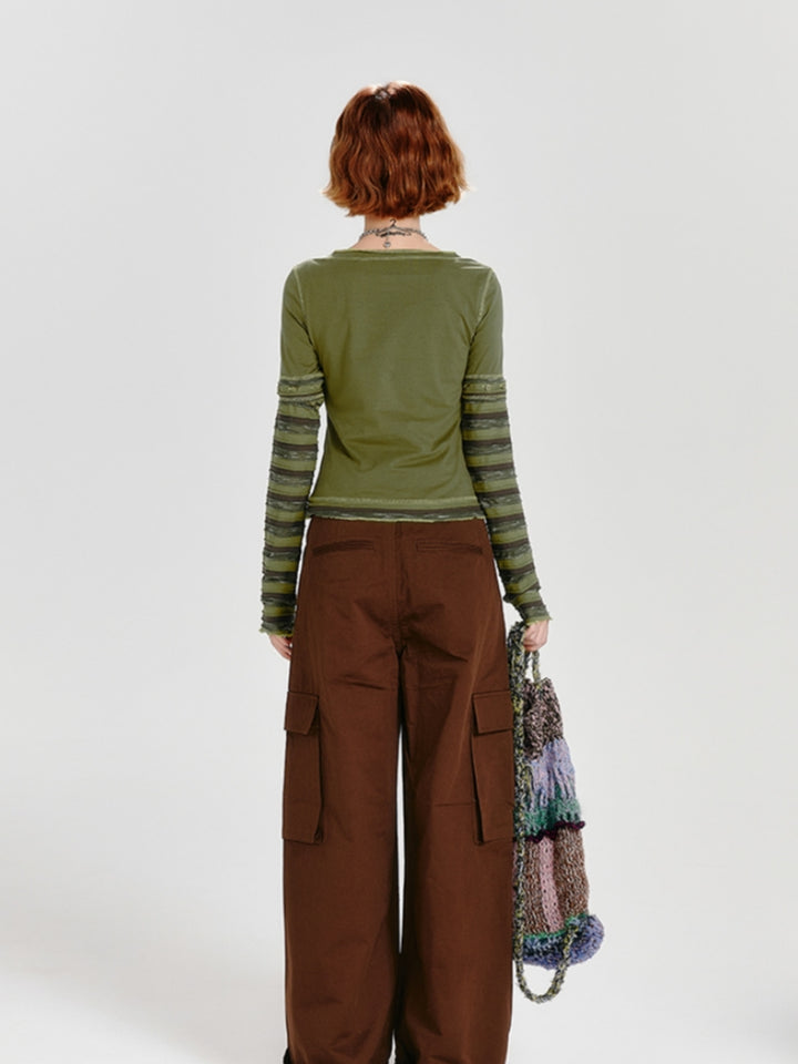 Spring Autumn Top with Detachable Striped Sleeves