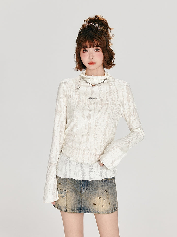 Light Apricot Mock Neck Long Sleeve Top