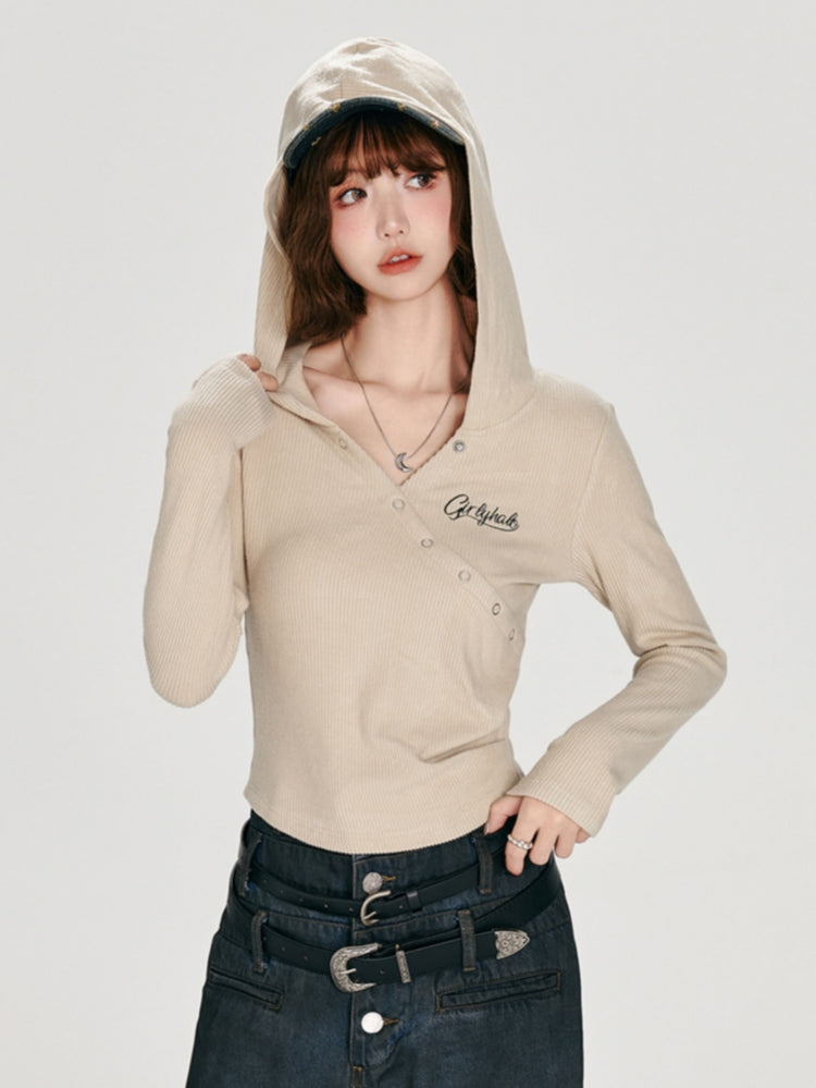 Apricot Hooded Long Sleeve Top