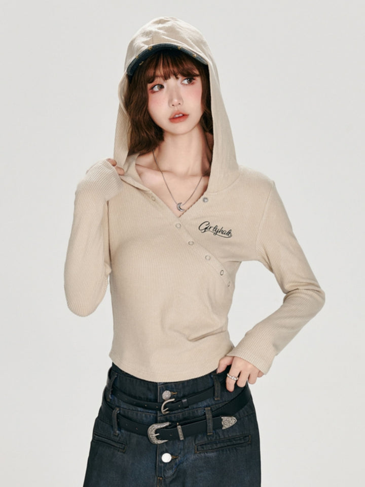 Apricot Hooded Long Sleeve Top