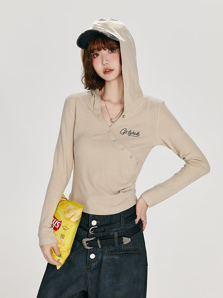 Apricot Hooded Long Sleeve Top