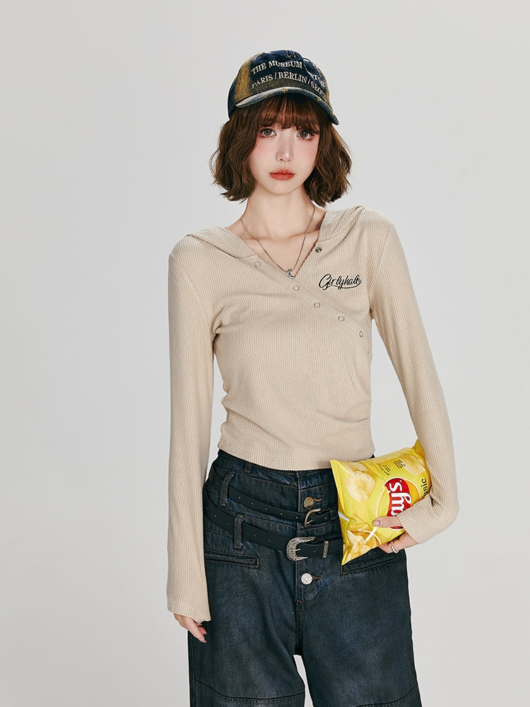 Apricot Hooded Long Sleeve Top