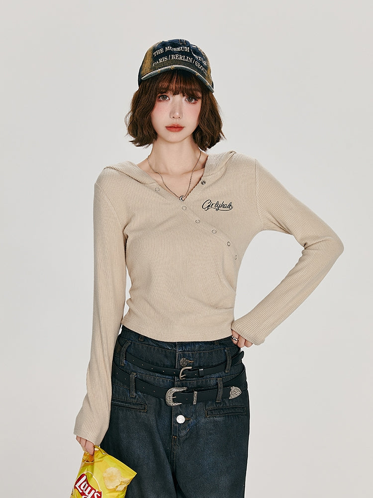 Apricot Hooded Long Sleeve Top