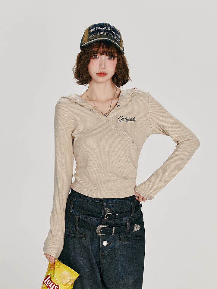 Apricot Hooded Long Sleeve Top