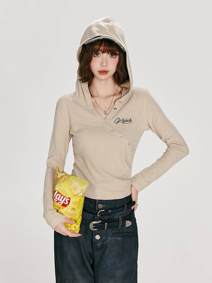 Apricot Hooded Long Sleeve Top