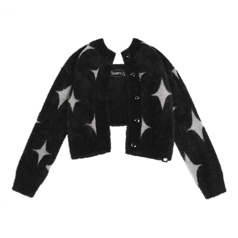Star Print Faux Mink Black Jacket