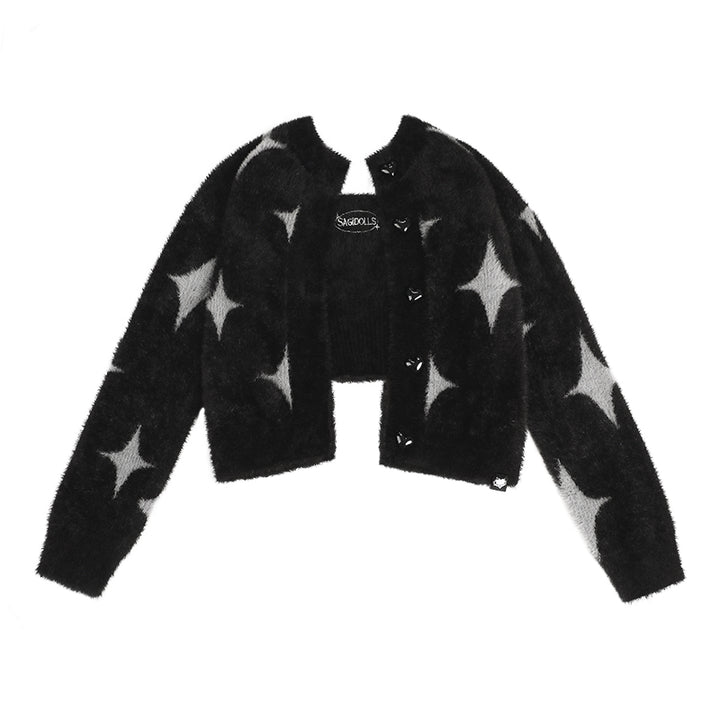 Star Print Faux Mink Black Jacket