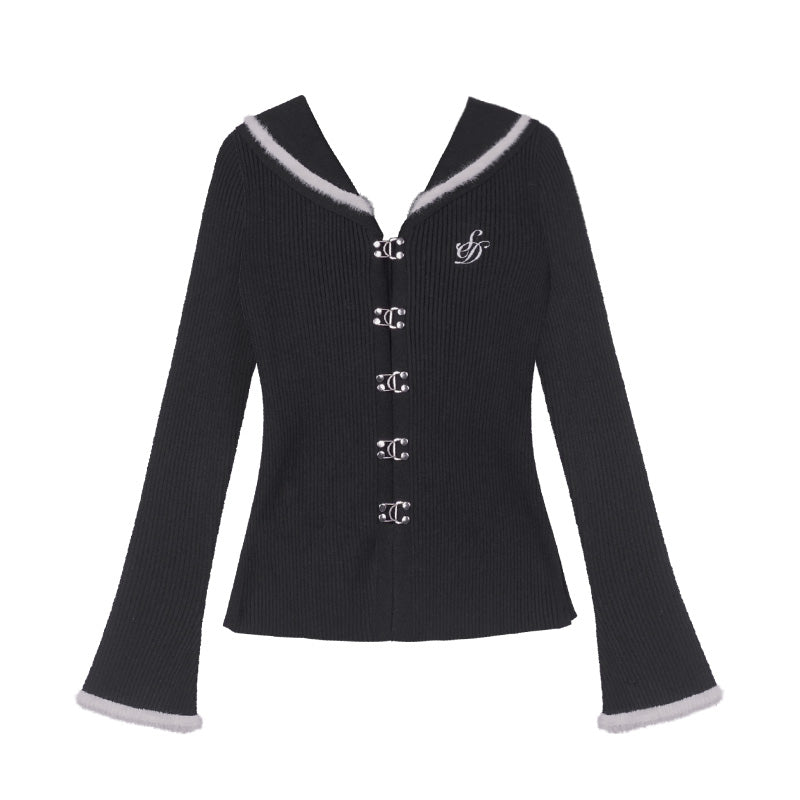 Spicy girl dark sailor collar faux mink slim-fit sweater