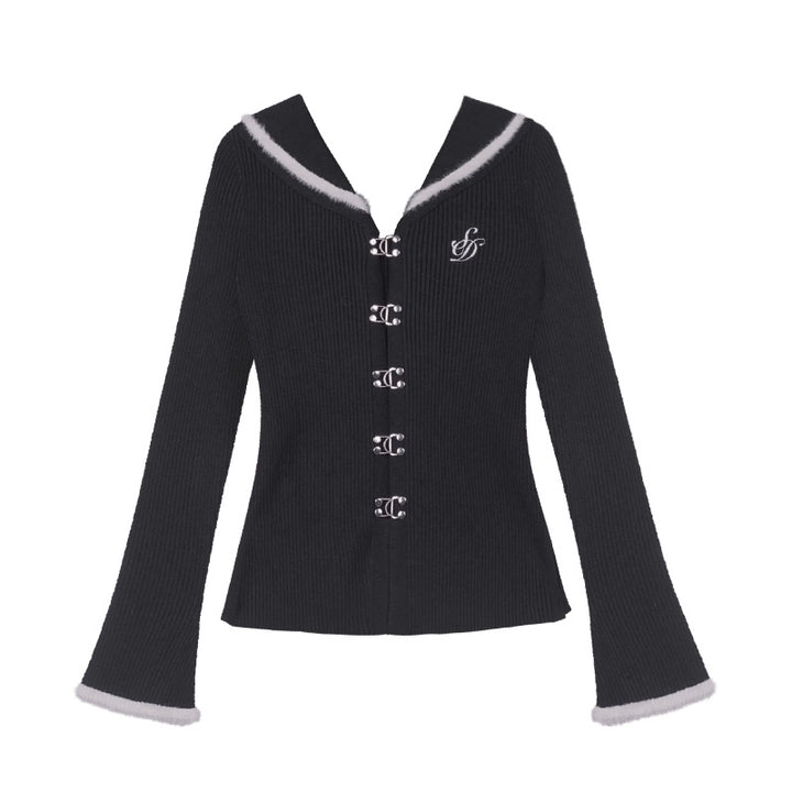 Spicy girl dark sailor collar faux mink slim-fit sweater
