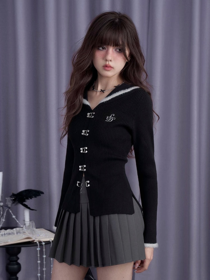 Spicy girl dark sailor collar faux mink slim-fit sweater