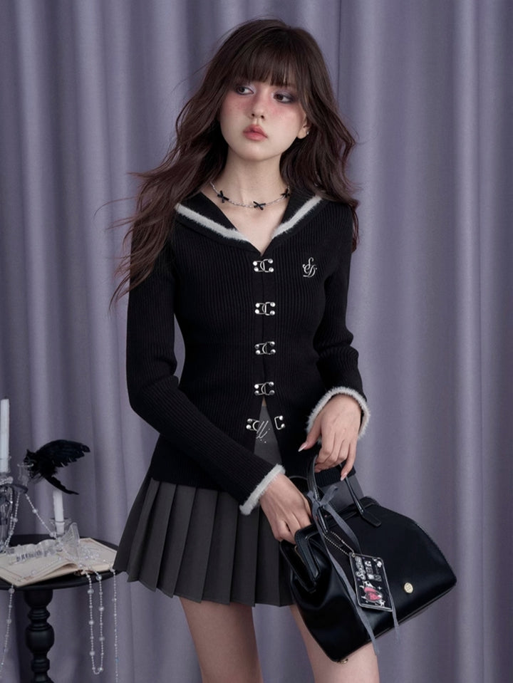 Spicy girl dark sailor collar faux mink slim-fit sweater