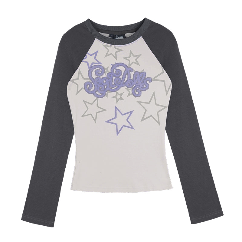 Street cool Y2K star print long-sleeve top