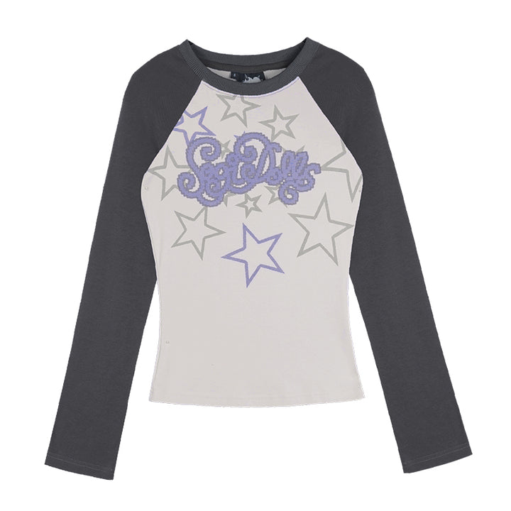 Street cool Y2K star print long-sleeve top