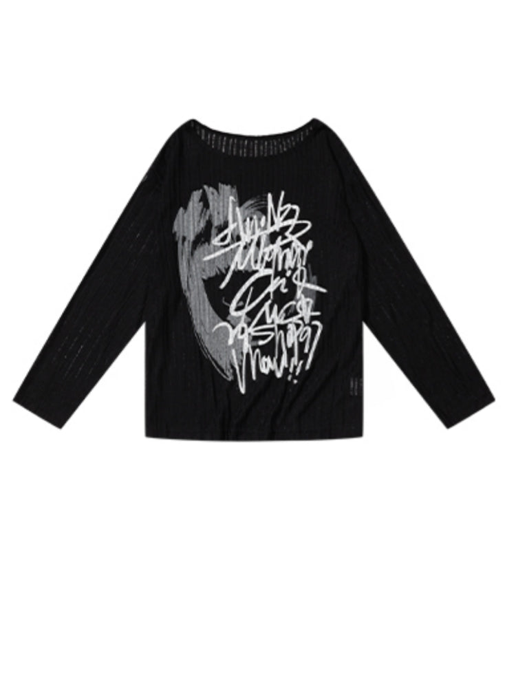 Black Graffiti Print Summer Base Shirt