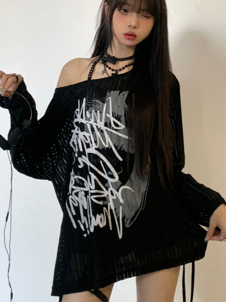 Black Graffiti Print Summer Base Shirt