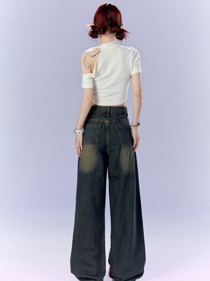 Hot Girl Off-Shoulder Lace-Up Cropped White T-shirt