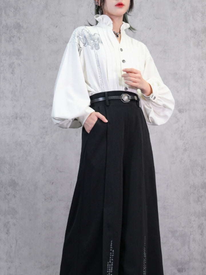 White Shirt with Chinese-Style Lace Collar