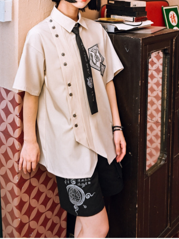 Preppy Style Printed Patchwork Embroidered Shirt