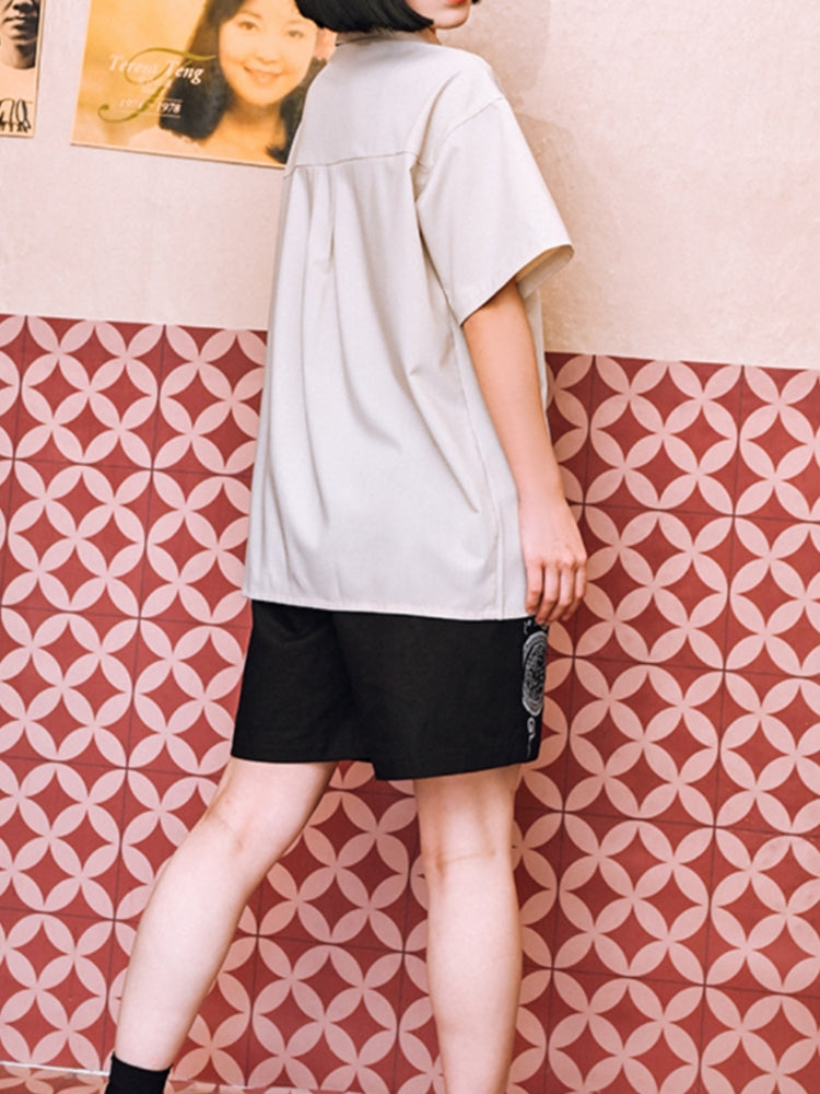 Preppy Style Printed Patchwork Embroidered Shirt