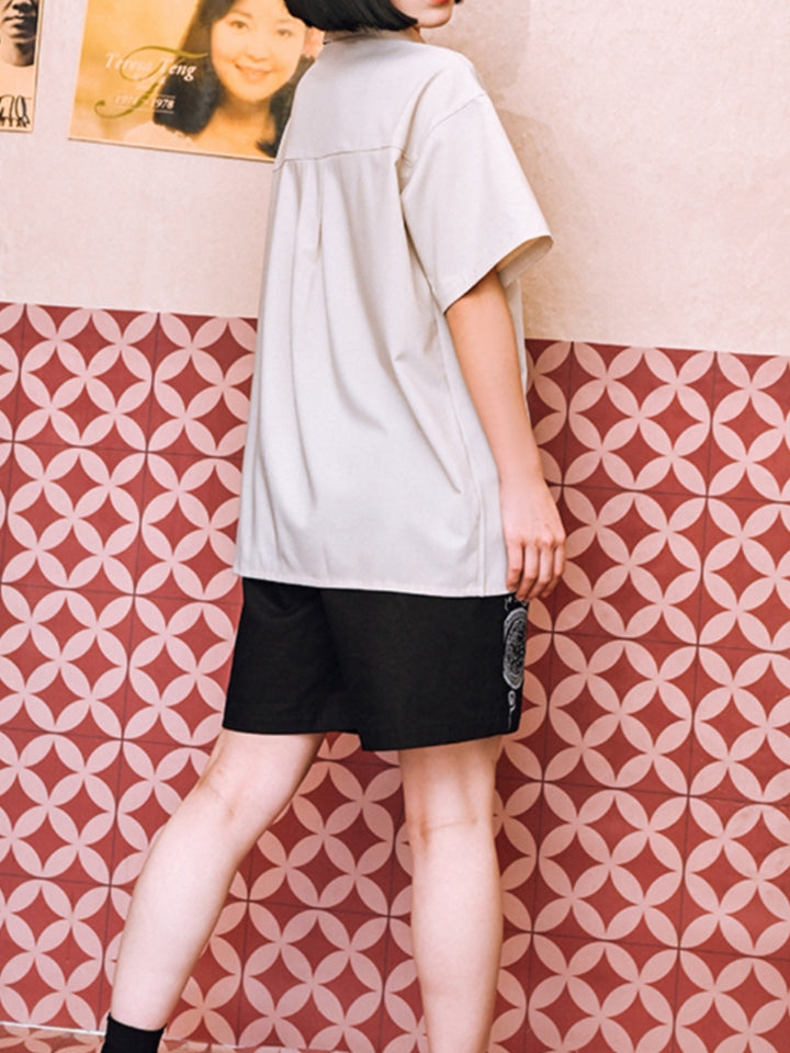 Preppy Style Printed Patchwork Embroidered Shirt