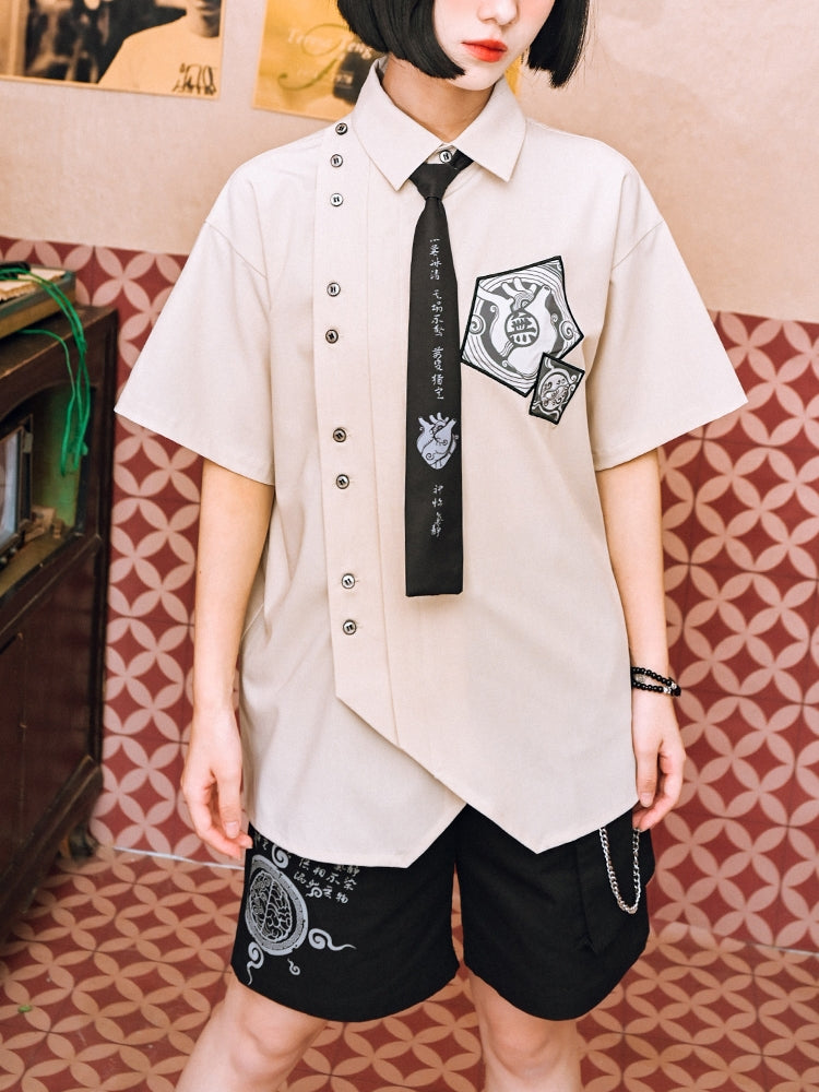 Preppy Style Printed Patchwork Embroidered Shirt