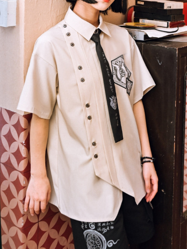 Preppy Style Printed Patchwork Embroidered Shirt